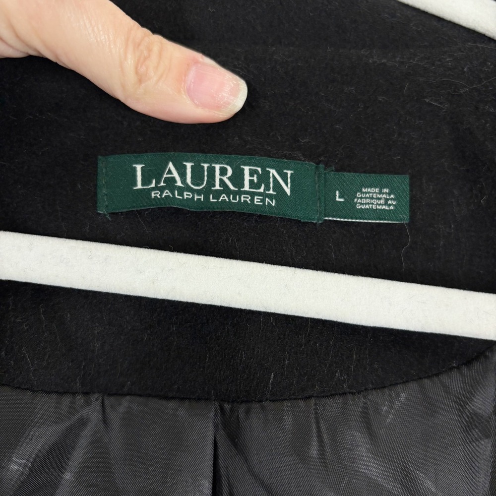 Lauren Ralph Lauren Hooded Walker Peacoat Size L Black Wool Blend Button Front - Picture 7 of 10